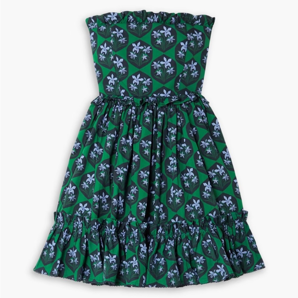 Agua Bendita Blue and Green Pleated Ruffled Sundress